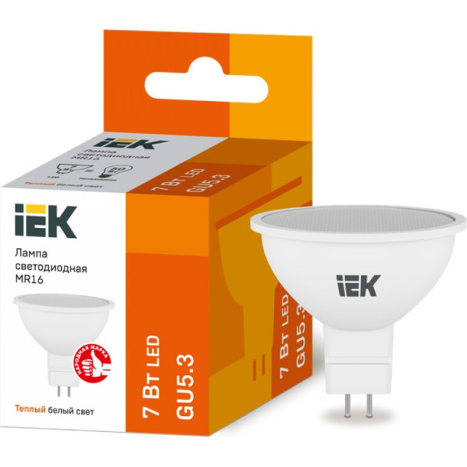 Лампа светодиодная IEK MR16 софит 7Вт 230В 3000К GU5,3 - LLE-MR16-7-230-30-GU5